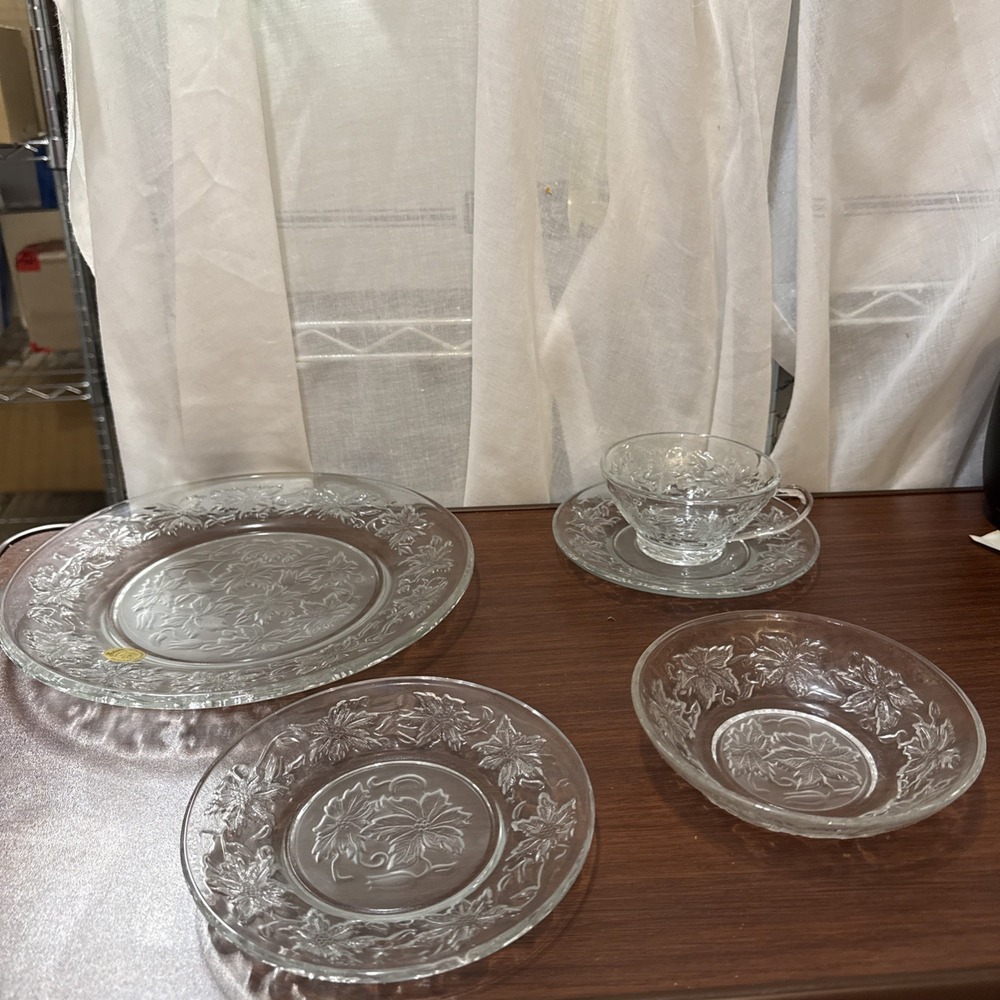 Princess House Crystal Frosted Fantasia 5 Piece Place Setting #510 NOS